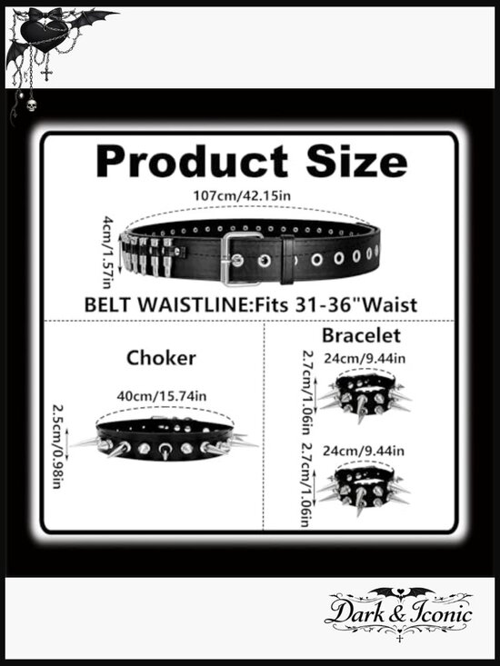 Punk Spiked Bullet Belt & Bracelet Set Emo Goth Accessories main image 2